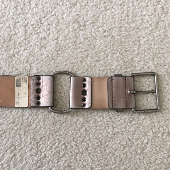 WCM New York Solid Brass Buckle Grommets Metallic Leather Wide Belt L Boho Punk - Picture 12 of 16